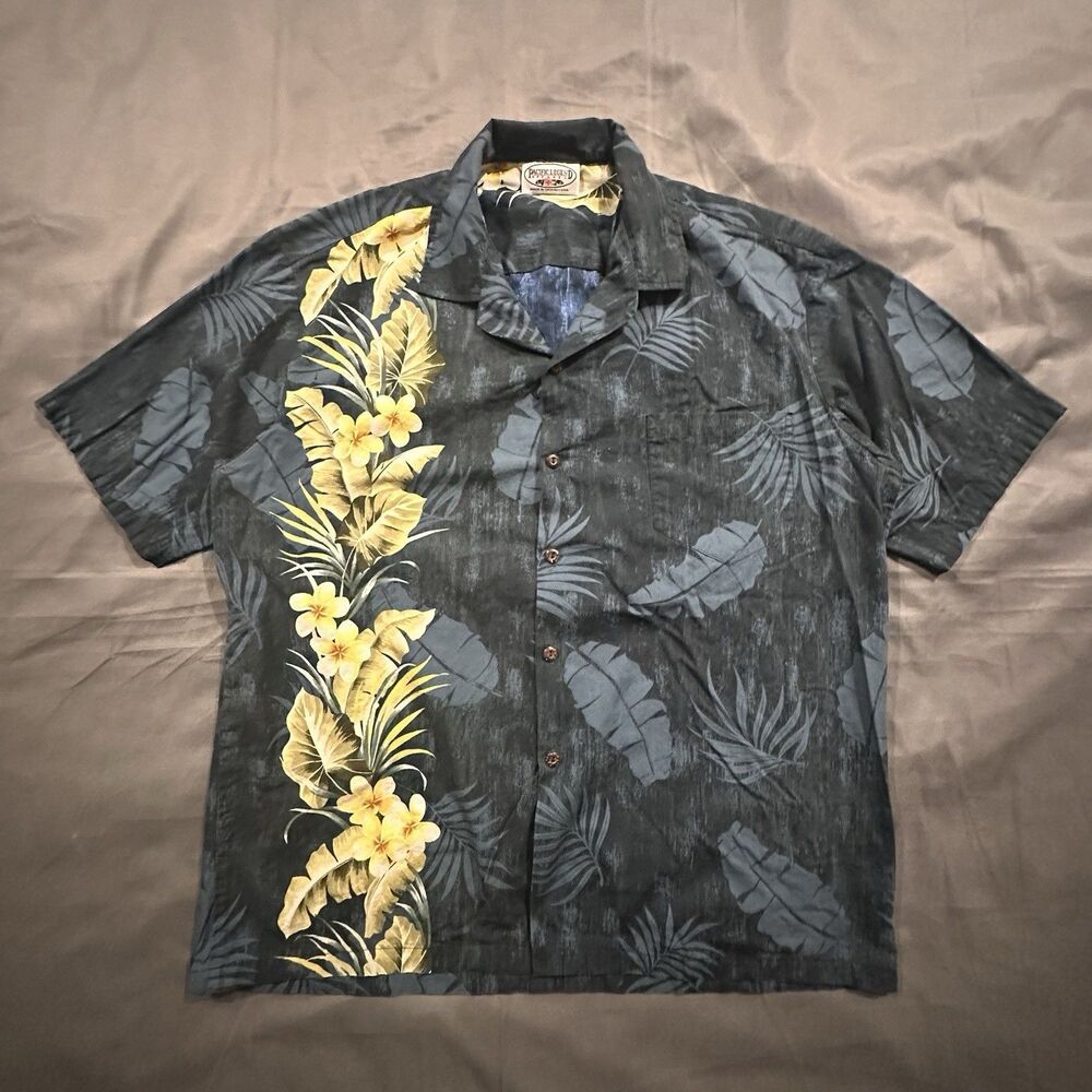 Vintage Pacific Legend Hawaiian Shirt Mens XL Green Floral Flowers Made in USA